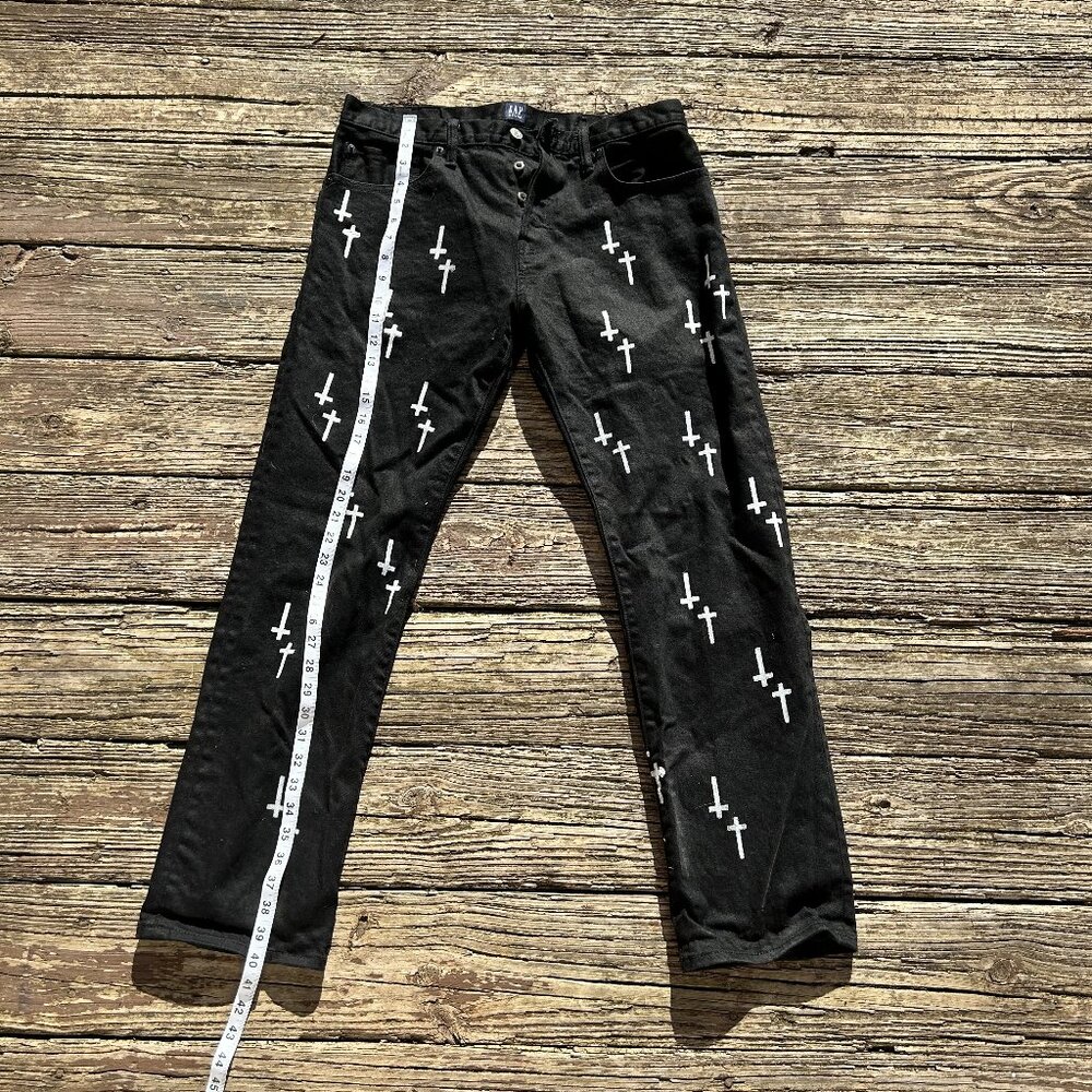 Black Limited Edition Gap White Crucifix Y2K Streetwear Jeans